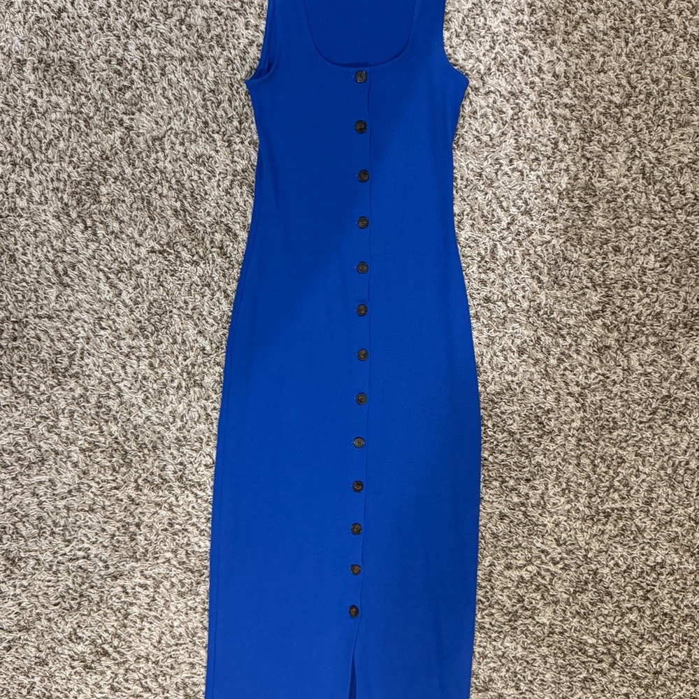 Sezane Royal Blue Button-Down Midi Dress